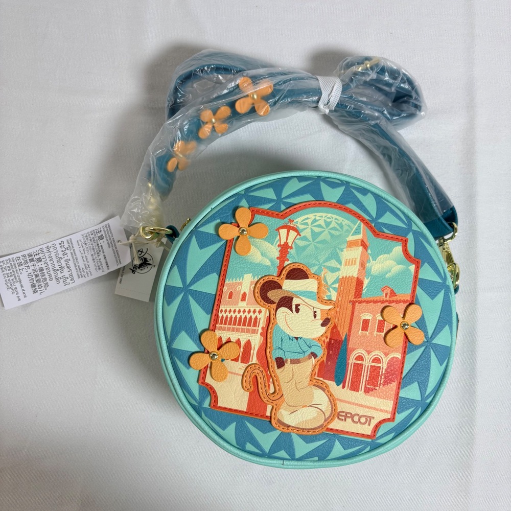 Disney Parks EPCOT Flower & Garden 2022 Mickey Minnie Round Crossbody Bag Teal